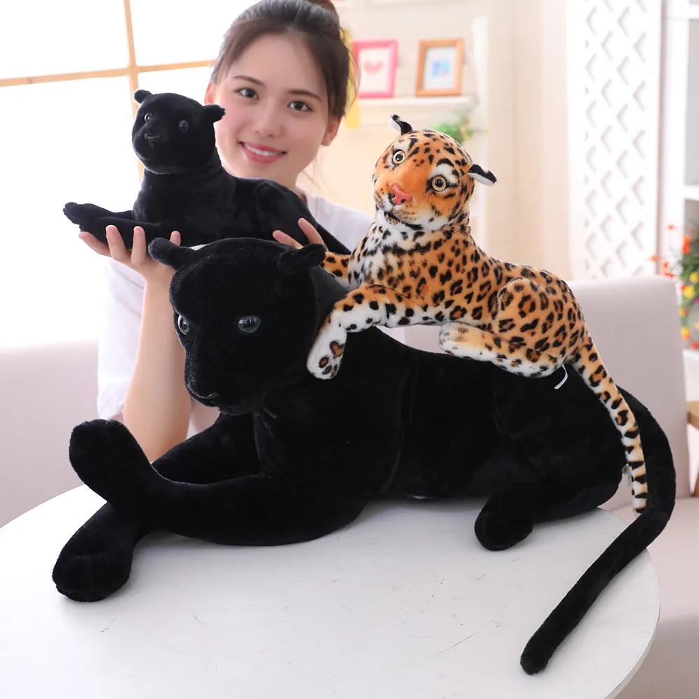 Black Panther | Udstoppede Dyr Sort Leopard Plys Kat | Realistiske Dyr Toy Side Ligger Gestus Hjem Dekoration Gave At Give, 1
